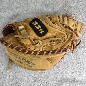 SSK Catcher's Mitt OS Tan Medal Plus USA Steerhide Rawhide Lacing Vintage